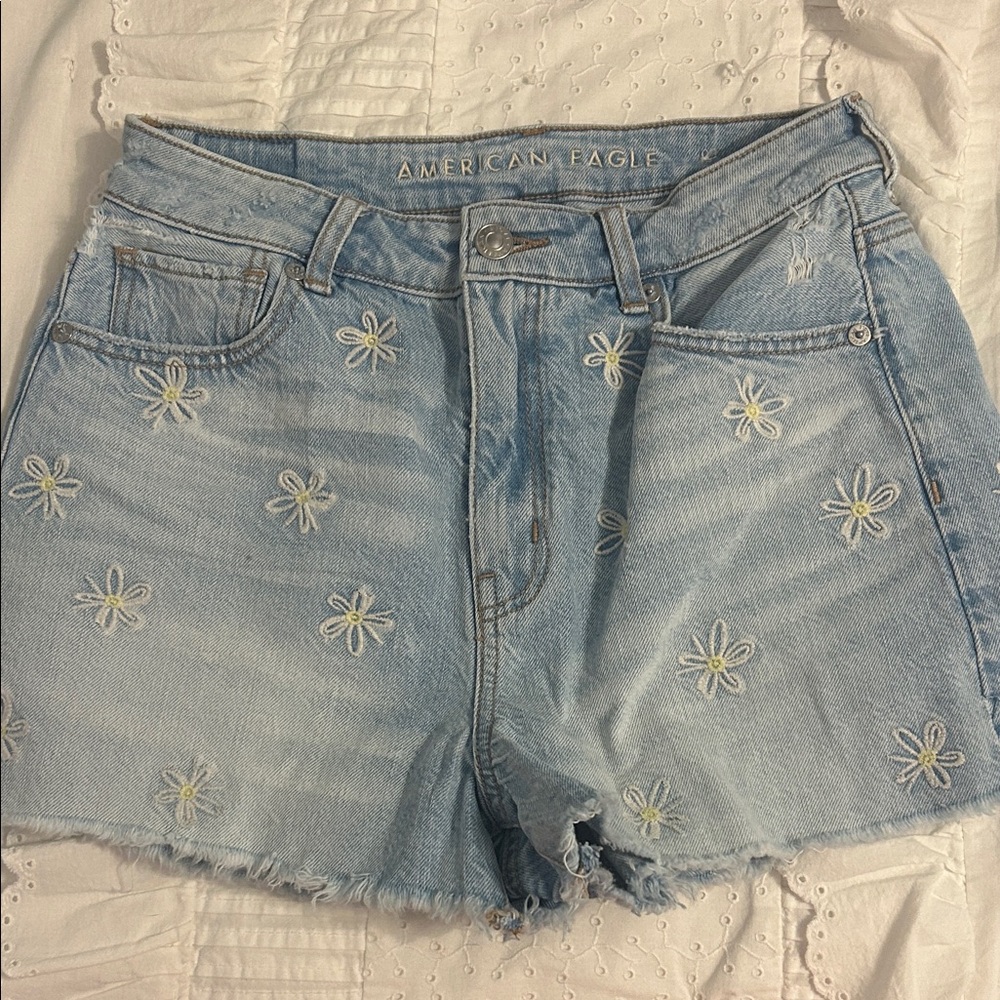 American Eagle Outfitters Light Blue Floral Jean Shorts